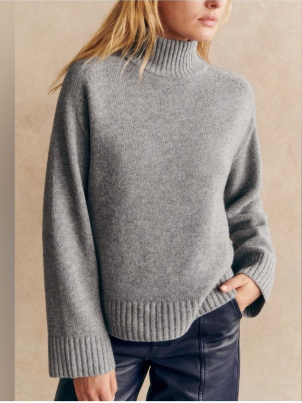 Sezane Lauren Jumper Gray Yak Wool Turtleneck Sweater S